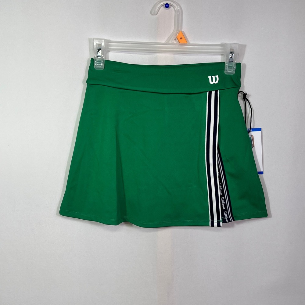 Wilson Girls Tennis Skort Courtside Green Striped Athletic Skirt Size L 10/12